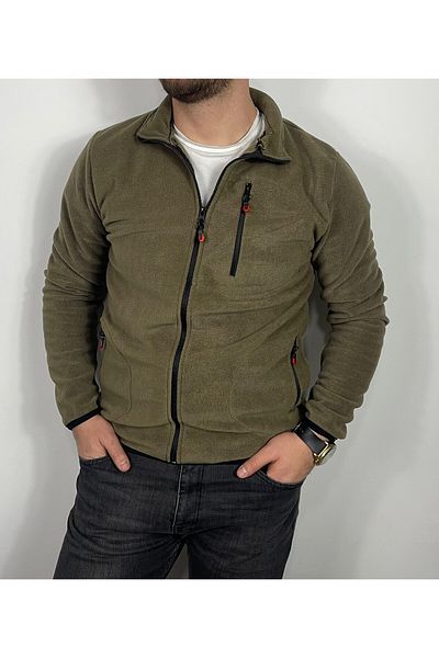 Sobe Hediyelik Men's Khaki Green Fleece 3 Pockets Outdoor Windproof Full Zipper