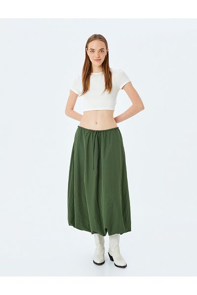 Koton Long Balloon Skirt with Lace-Up Waist