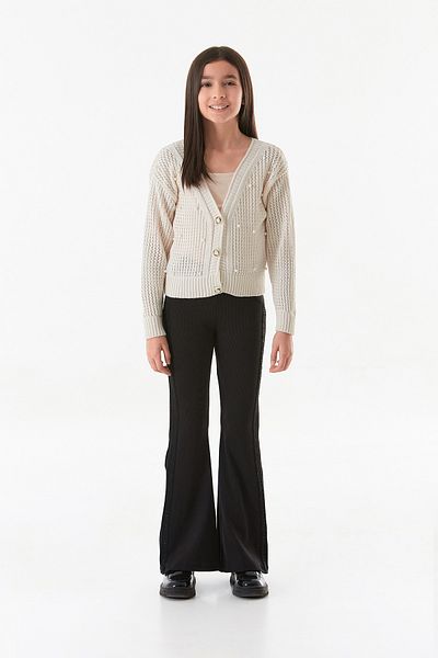 Fulla Moda Stoned Girl's Flare Leggings Pants with Ribbed Pocket Detail
