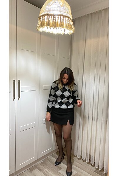 IŞILDA Siyah şort etek fermuarlı