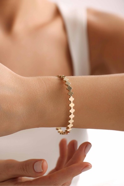 Bayar Gold 14 Ayar Altın Sıralı Yonca Kelepçe Bilezik