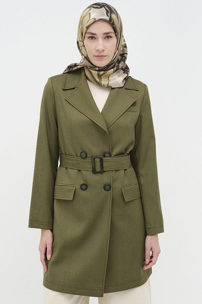 Tuğba Buckle Belt Detailed Jacket - Olive