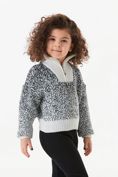 Fulla Moda Pulover pentru fetiță, cu model, cu jumătate de fermoar