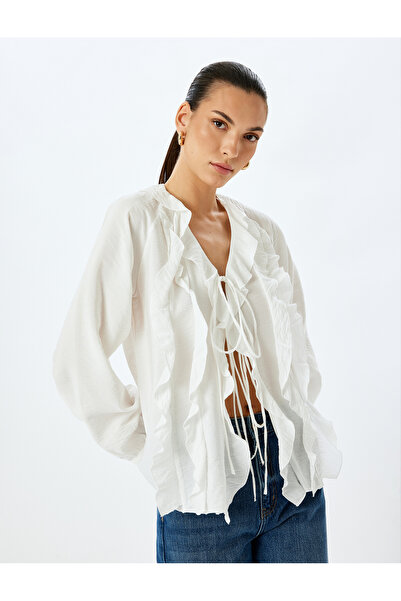 Koton Μπλούζα με μακρύ μπαλόνι με βολάν με μπούκλες μπροστά