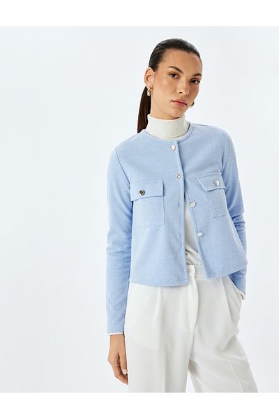Koton Long Sleeve Round Neck Crop Jacket with Applique Detail