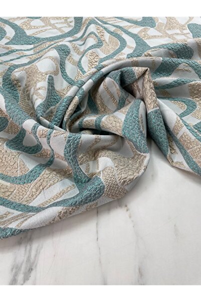 ipekkumaş Turkuaz Çizgili Desen Elbiselik Brokar Kumaş Ürünümüz Adet Olarak S...