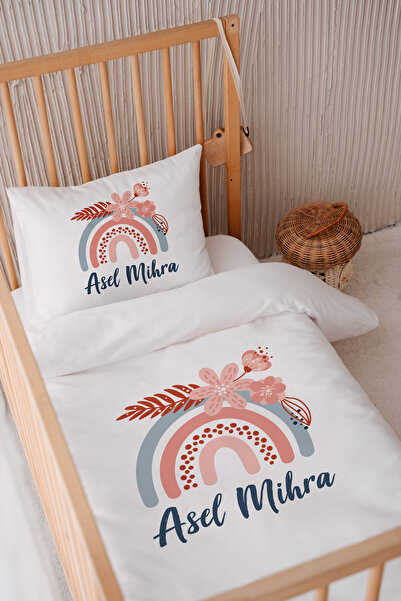 Lilabio %100 Pamuk Saten Isme Özel Isimli 100x150 Bebek Yatak Nevresim Seti Ç...