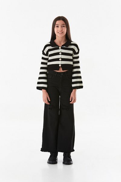 Fulla Moda Girl's Palazzo Trousers with Adjustable Ripped Detail on Waist