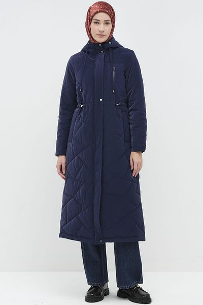 Tuğba Raglan Sleeve Quilted Coat - Navy Blue