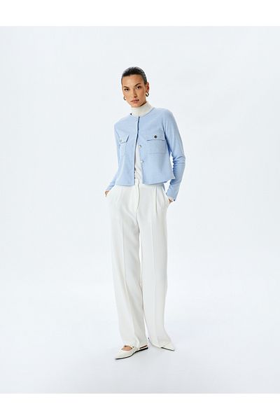 Koton Long Sleeve Round Neck Crop Jacket with Applique Detail