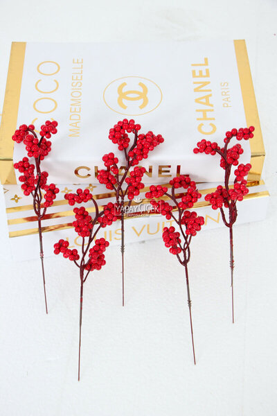 Yapay Çiçek Deposu Изкуствена мини гъста украса за Нова година Kokina Berry 18 см, 5 броя в опаковка