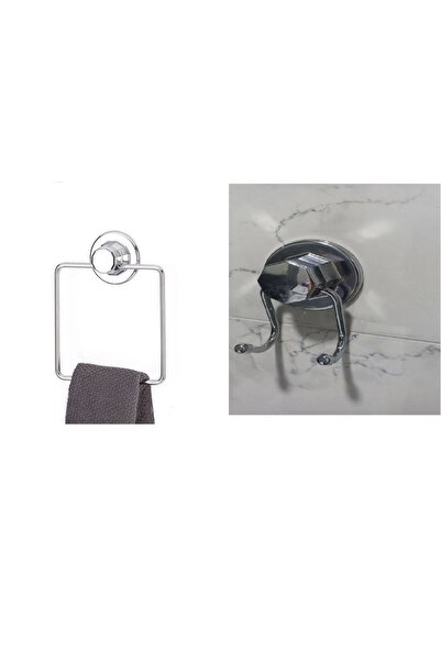 Evistro Hem Vakumlu Hem Vidalı Banyo Aksesuarı 2 li Set Kare Havluluk + Havlu...