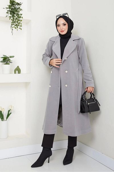 Nevayla Moda Γυναικείο Μακρύ Παλτό Polar Stamp / M0107 - Γκρι