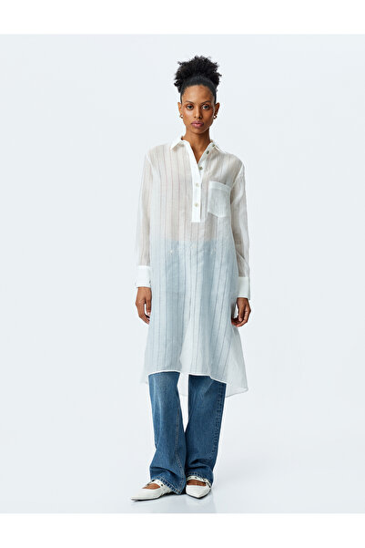 Koton Long Sleeve Shirt Neck Semi Sheer Oversize Long Tunic