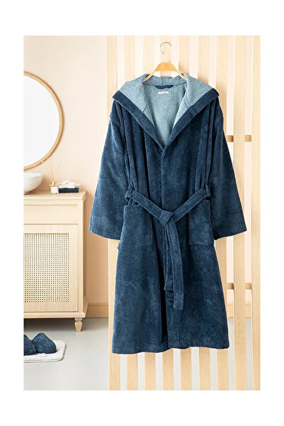 English Home Halat de baie cu glugă din bumbac Triga moale L-xl Bleumarin