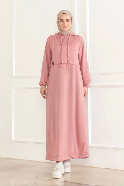 Nevayla Moda Αθλητικό Φόρεμα Χτενισμένο Βαμβακερό Εθνόσημο / E0501 - Πούδρα