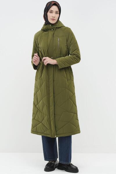 Tuğba Reglan Kollu Kapitone Kaban - Haki