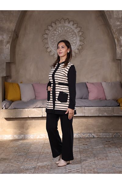 Fazilet Aslan Compak Fabric Striped Double Set