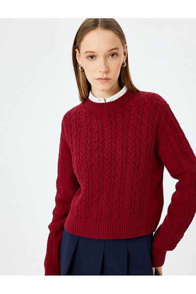Koton Crew Neck Braided Knitwear Sweater