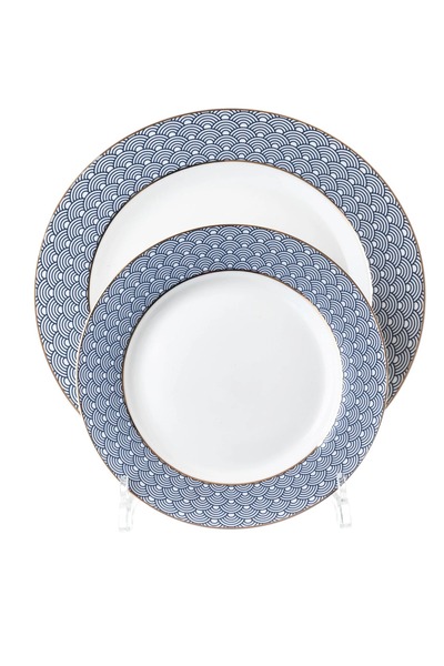 HIC 22 Piece Porcelain Dinner Set Bleu With Gold