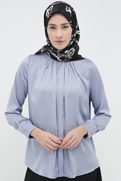 Tuğba Ters Gizli Patlı Pileli Gömlek - Mavi