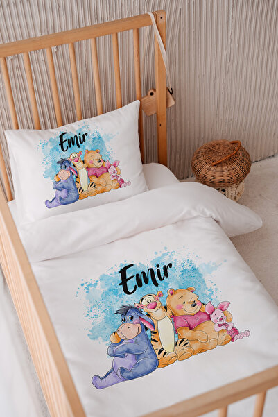Lilabio %100 Pamuk Saten Isme Özel Isimli 100x150 Bebek Yatak Nevresim Seti W...
