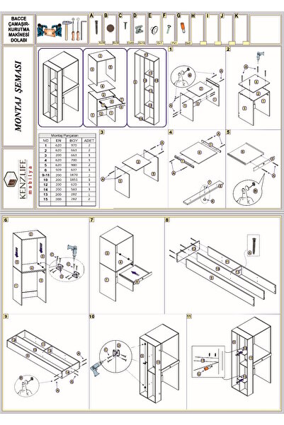Kenzlife Çamaşır-Kurutma Makinesi Dolabı Bacce Sol Byz 187*090*60 Çekmeceli + Tekli Duvar Rafı Hediye