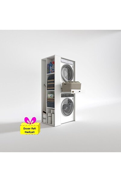 Kenzlife Çamaşır-Kurutma Makinesi Dolabı Bacce Sol Byz 187*090*60 Çekmeceli + Tekli Duvar Rafı Hediye