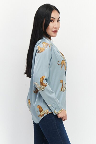 Bebe Women's Gray Long Sleeve Slit Neck Shirt - All Printed