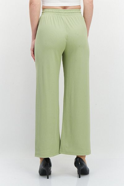 Bebe Women Regular Fit Textured Wide Leg Pants, Green