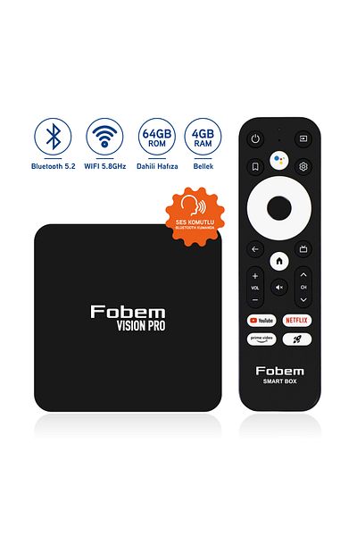 FOBEM Vision PRO 6K - Android TV Box, Media Player, Voice Command, Bluetooth Wi-Fi, 4 GB RAM, 64 GB Memory