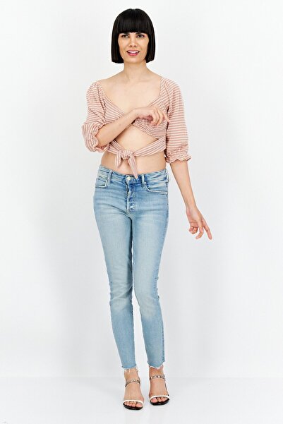 Endless Blu Women Keyhole Neck 3/4 Sleeve Knitted Cropped Top, Brown Combo