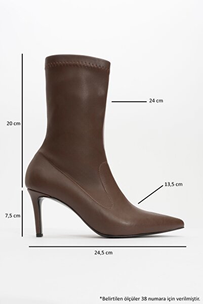LuviShoes THALİN Kahverengi Cilt Sivri Burun Yandan Fermuarlı Kadın İnce Topuklu Bot