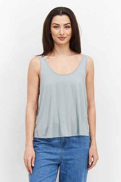 Gentle Fawn Women U-neck Sleeveless Solid Crop Tank Top, Slate Grey