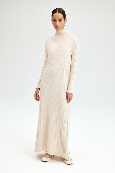 Touché Privé Stand Collar Ribbed Knitwear Dress