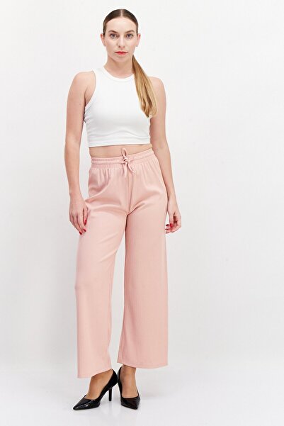 Bebe Women Regular Fit Textured Wide Leg Pants, Rose Pink