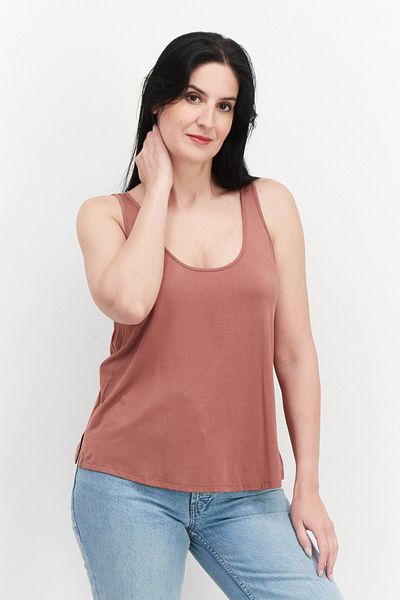 Gentle Fawn Women U Neck Sleeveless Solid Tank Top, Dark Peach
