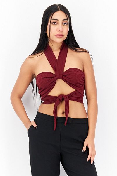 Endless Blu Women Halter Neck Sleeveless Plain Tube Tank Top, Maroon