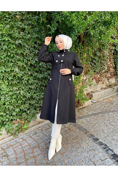 Nevayla Moda Intermediate Size Buttoned Front Imported Cashmere Coat / M0111 - Black
