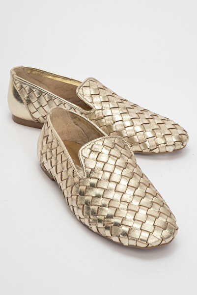 Zeynep Sıradağlı حذاء باليرينا جلد نسائي من Kamila - موديل ذهبي