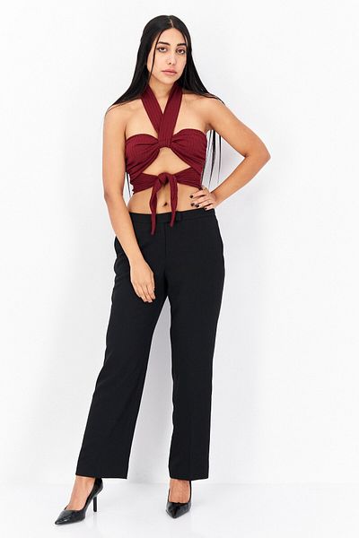 Endless Blu Women Halter Neck Sleeveless Plain Tube Tank Top, Maroon