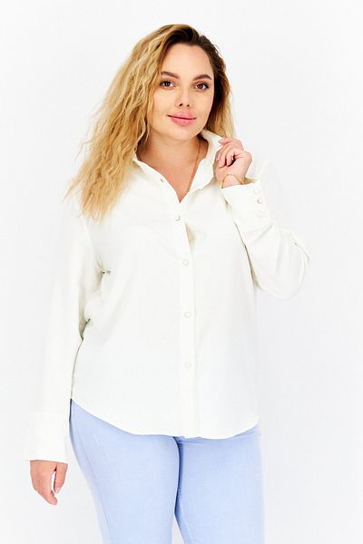 XOXO Women Spread Collar Long Sleeves Plain Blouse, Ivory