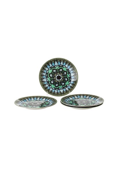 HIC flat porcelain dinner plates 4 Piece with Green/Black 20 cm