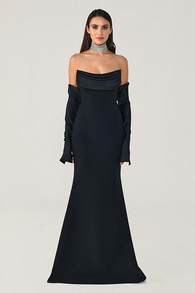 ALFABETA Strapless Low Sleeves Mermaid Evening Dress