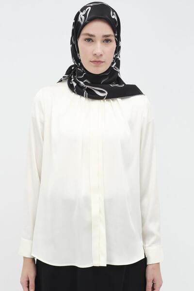 Tuğba Ters Gizli Patlı Pileli Gömlek - Ekru