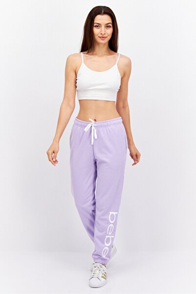 Bebe Women Regular Fit Non Stretchable Brand Logo Jogger Pants, Purple