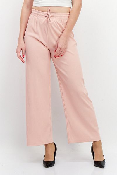 Bebe Women Regular Fit Textured Wide Leg Pants, Rose Pink