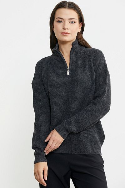 Sementa Half Turtleneck Zippered Wool Knitwear Sweater - Anthracite