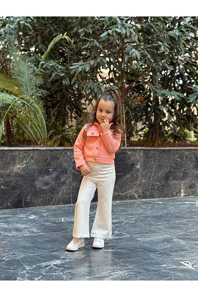Süslüm Kids Pink Raised Jacket Crepe Pants Set