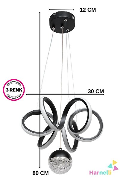 LUZ AMARİLLA Antrasit Kasa 3 Renk Yanabilen Şeker Camlı Modern Ledli Avize